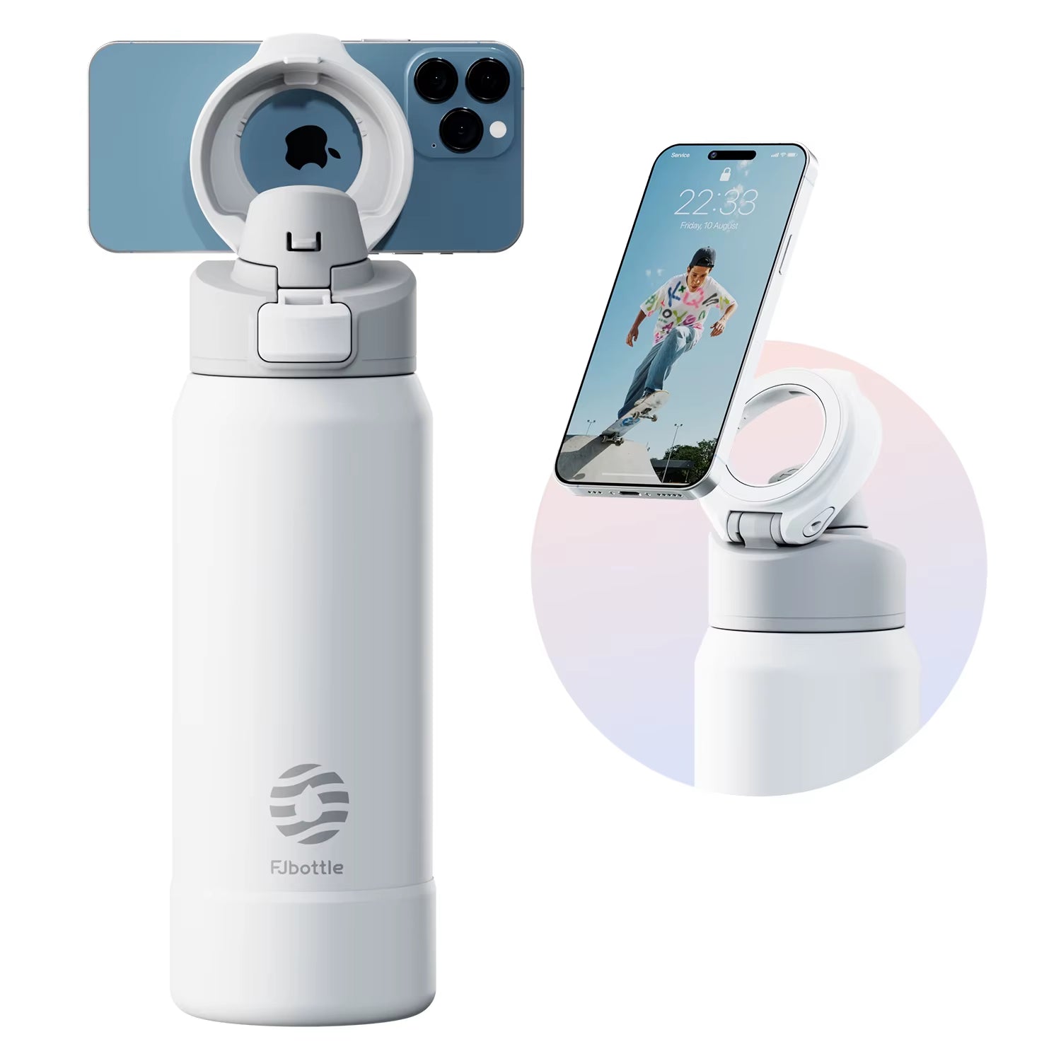 Fjbottle Magnetic Thermos Stainless Steel Sports Water Bottle with Magnetic Phone Holder Bouncing Cover Insulation Cup