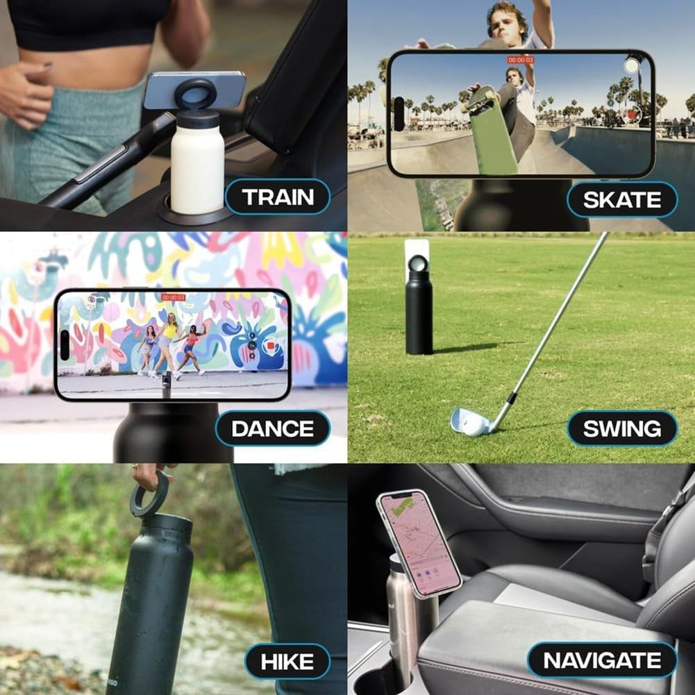 Insulated Water Bottle Compatible Water Bottle with Phone Holder,Stainless Steel Water Bottle with Phone Tripod