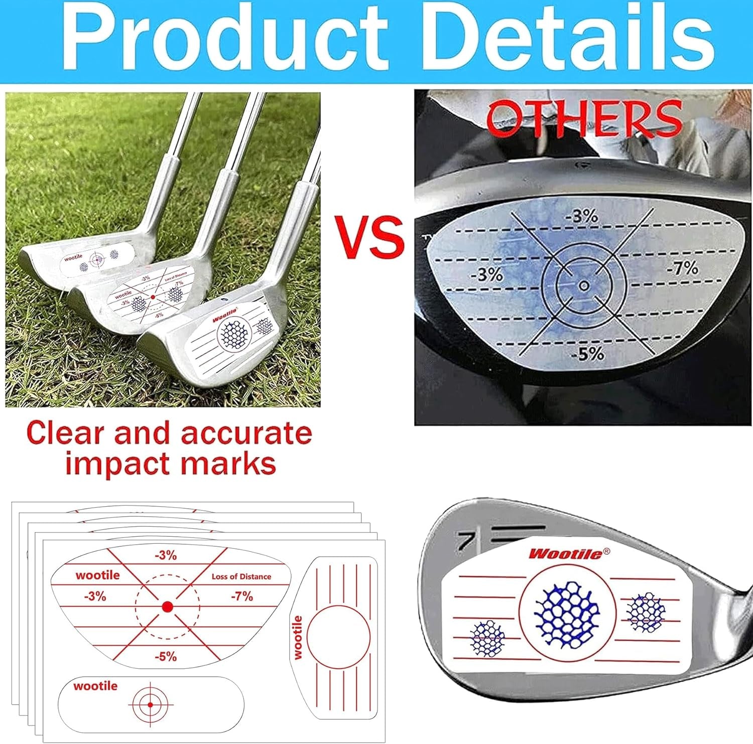Golf Driver Impact Tape Labels 120 Pcs Golf Impact Stickers for Swing Training Irons Putters and Woods