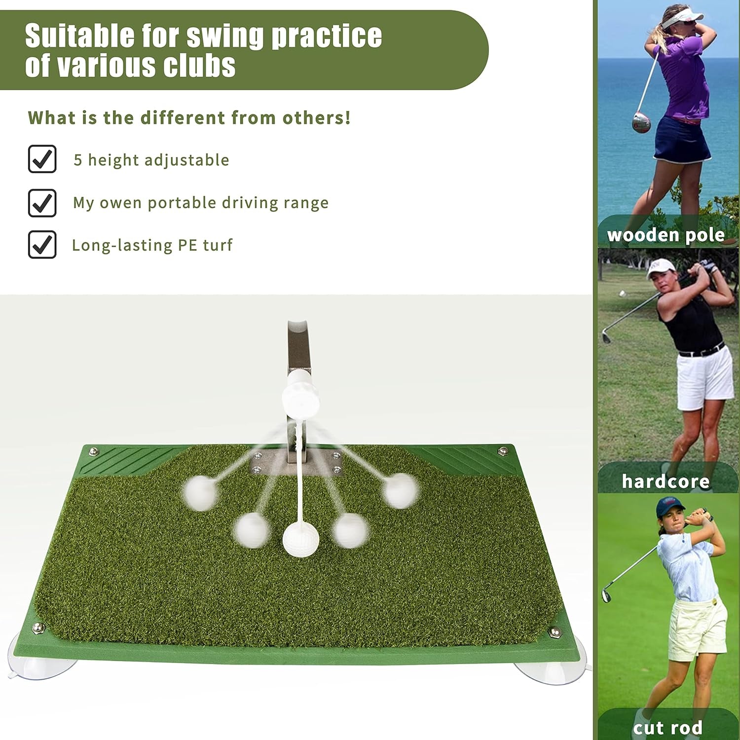 Golf Swing Trainer - Golf Training Equipment with 5 Height Adjustments - Iron and Club Practice Simulator in Home & Indoor - Portable Golf Swing Practice Mat, True Impact