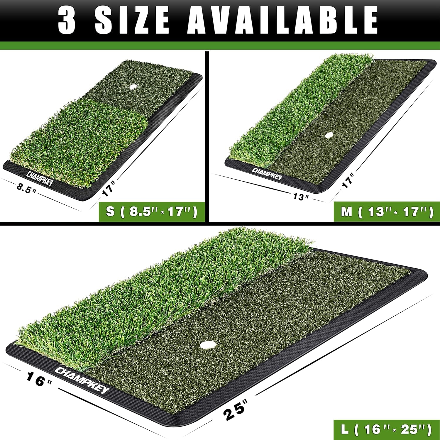 Dual-Turf Golf Hitting Mat | Come with 9 Golf Tees & 1 Rubber Tee | Heavy Duty Rubber Backing Golf Practice Mat Ideal for Indoor & Outdoor Training