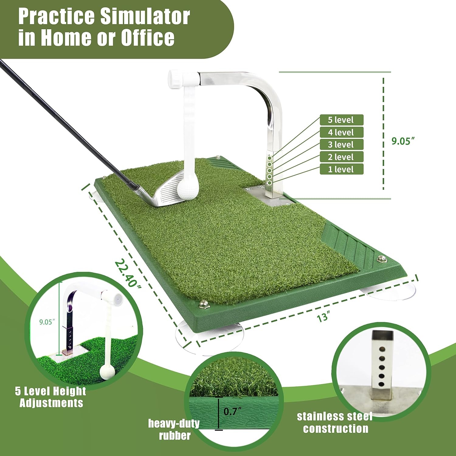 Golf Swing Trainer - Golf Training Equipment with 5 Height Adjustments - Iron and Club Practice Simulator in Home & Indoor - Portable Golf Swing Practice Mat, True Impact