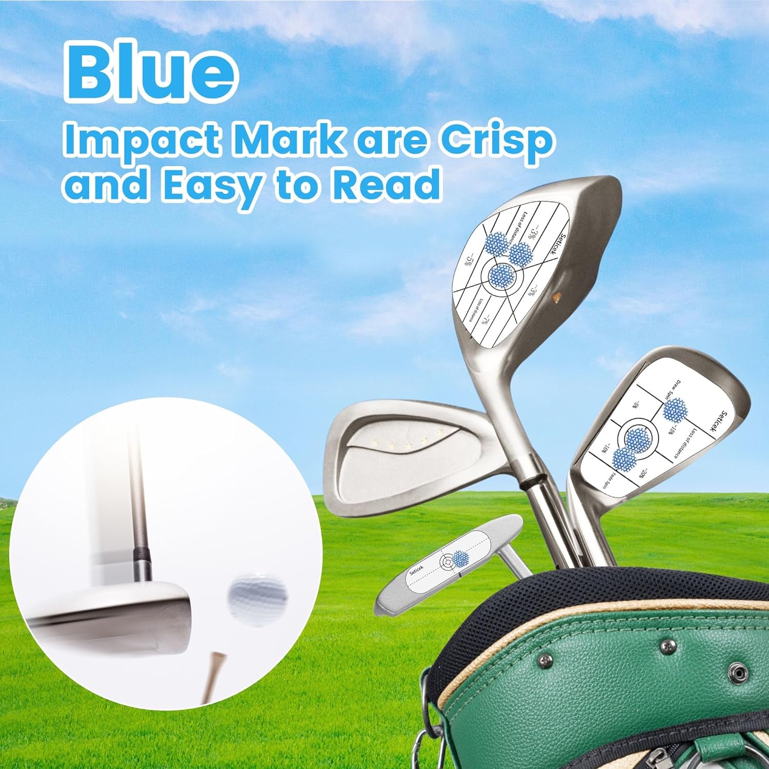 Golf Impact Tape Set 300Pcs, Self-Teaching Sweet Spot and Consistency Analysis, Golf Club Impact Stickers for Woods Irons and Putters Each 100 Pcs,Useful Training Aid Improve Ball Striking