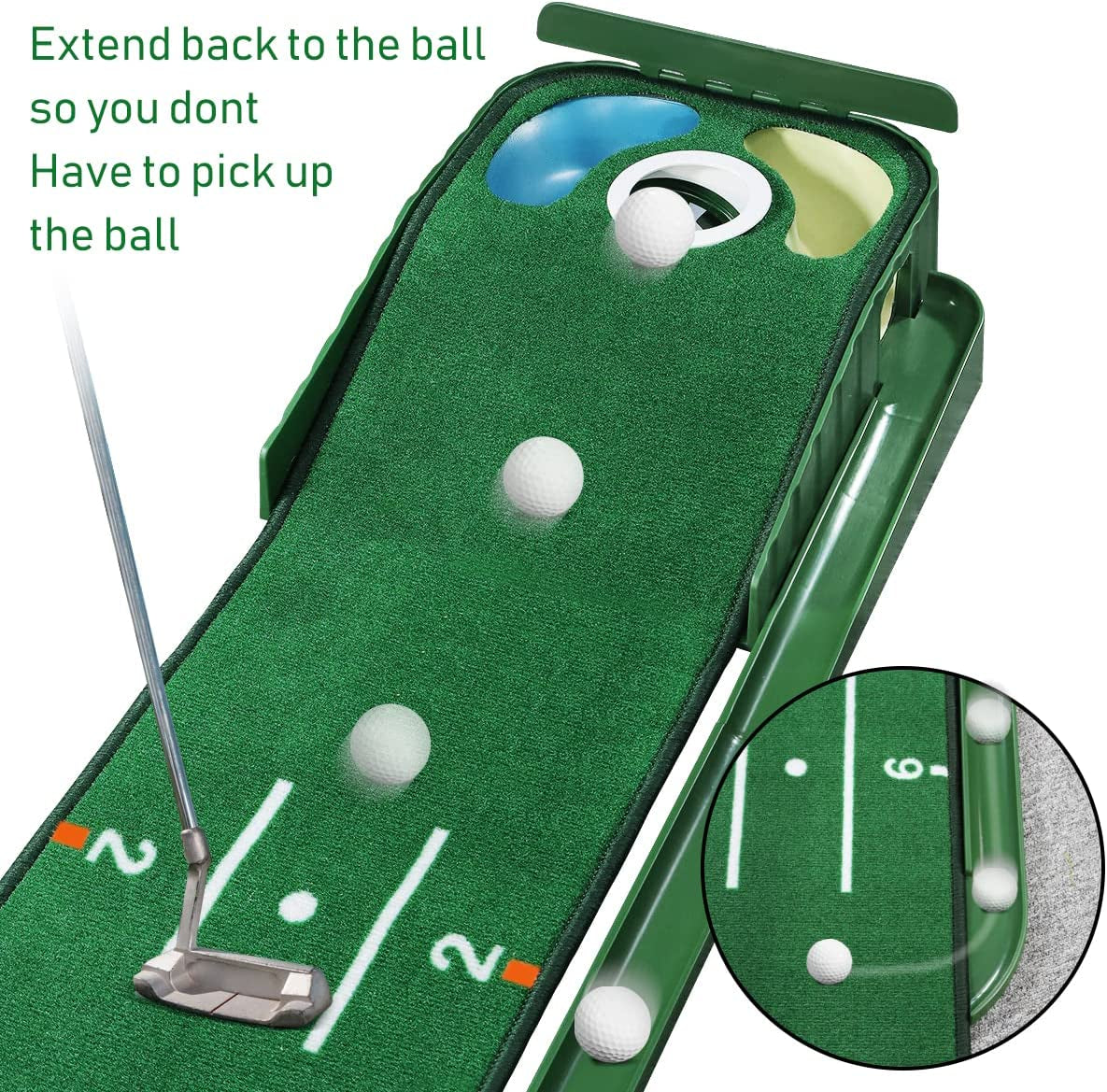 Golf Putting Green, Mat for Indoors, Golf Putting Matt with Ball Return and 3 Holes, Golf Training and Practice Equipment at Home or Office, Golf Gifts Accessories for Men…