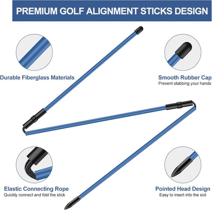 ' Golf Alignment Sticks 2 Pack,Golf Alignment Rods Upgraded 48'' Collapsible Golf Practice Sticks Golf Training Aid for Aiming,Putting,Golf Training Sticks with Clear Tube Case'