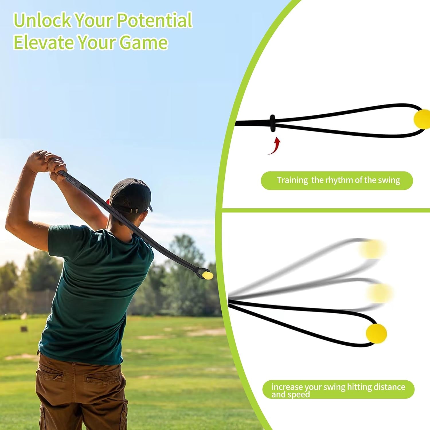 Golf Swing Training Aid Warmup Posture Corrector Golf Swing Trainer Improve Speed Temple Golf Swing Rope Trainer for Arm Strength Golf Training Equipment for Golf Practice Beginner-Lover Elevate Game