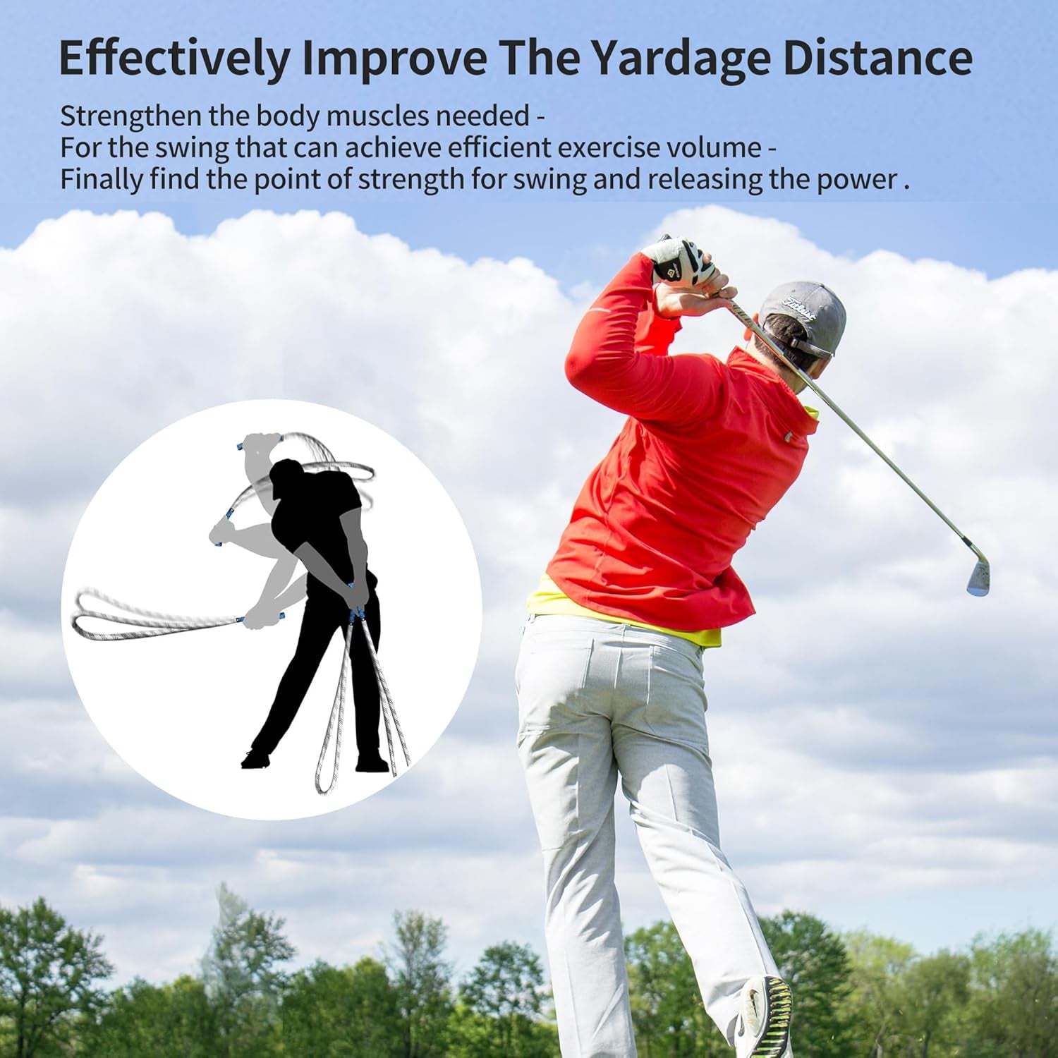 Golf Swing Training Aid Warmup Posture Corrector Golf Swing Trainer Improve Speed Temple Golf Swing Rope Trainer for Arm Strength Golf Training Equipment for Golf Practice Beginner-Lover Elevate Game