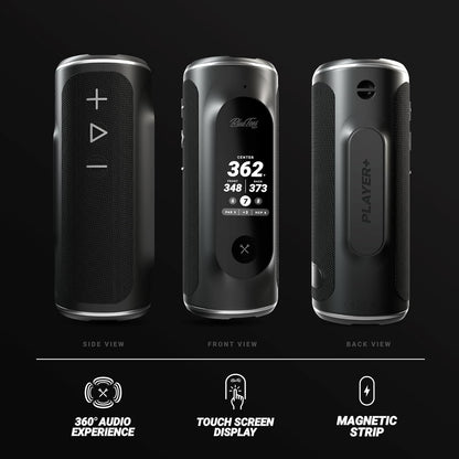 Player+ GPS Speaker with Touch Screen Display, 10+ Hours Battery, 40,000+ Courses, Visual + Audible Distance, Hazard Distance - IPX7 Waterproof (Navy)