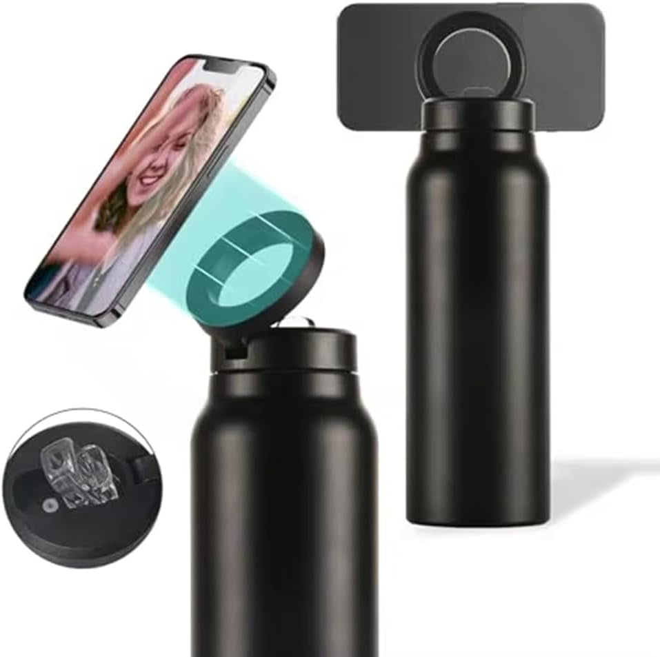 Insulated Water Bottle Compatible Water Bottle with Phone Holder,Stainless Steel Water Bottle with Phone Tripod