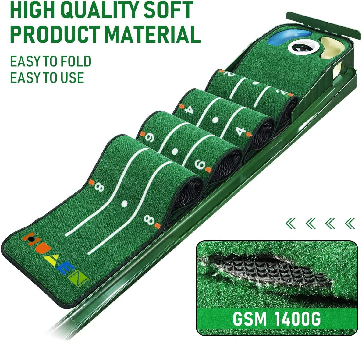 Golf Putting Green, Mat for Indoors, Golf Putting Matt with Ball Return and 3 Holes, Golf Training and Practice Equipment at Home or Office, Golf Gifts Accessories for Men…