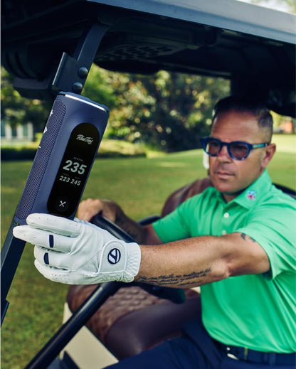 Player+ GPS Speaker with Touch Screen Display, 10+ Hours Battery, 40,000+ Courses, Visual + Audible Distance, Hazard Distance - IPX7 Waterproof (Navy)