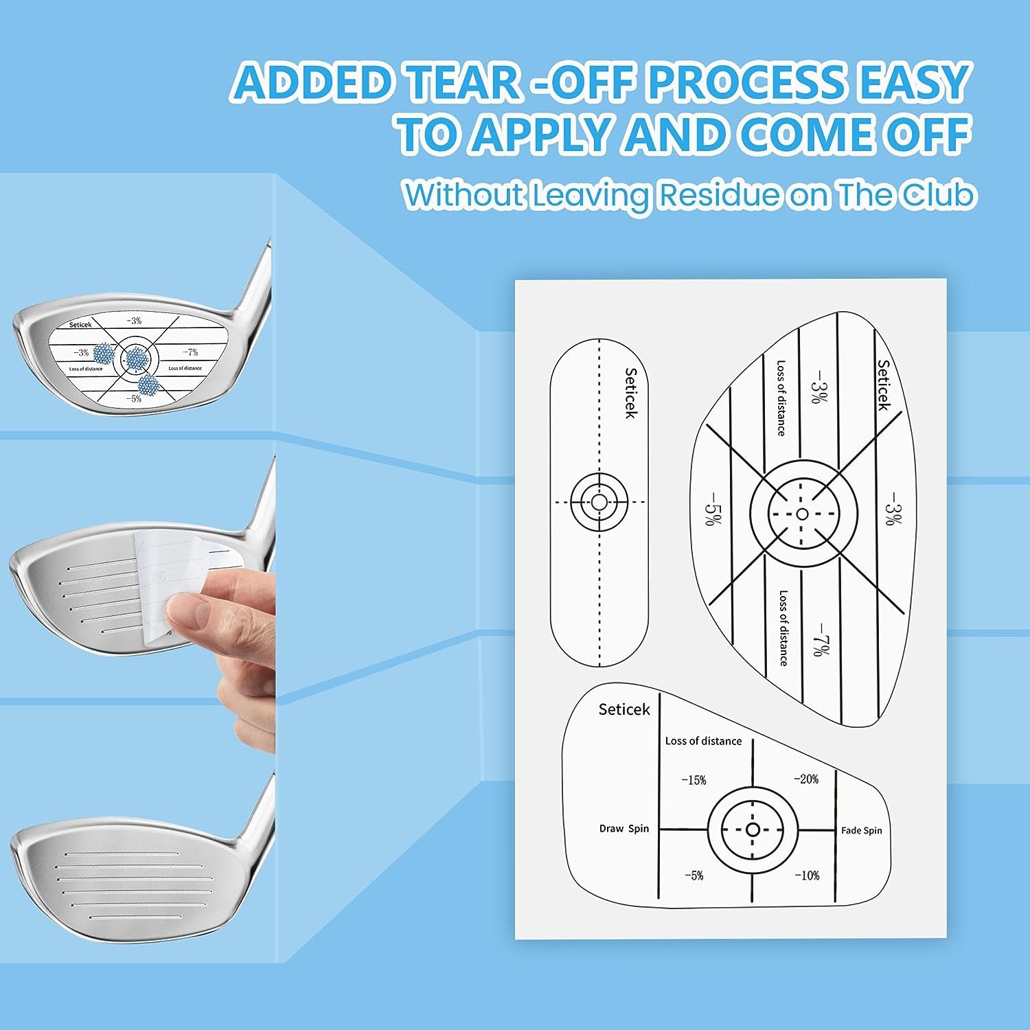 Golf Impact Tape Set 300Pcs, Self-Teaching Sweet Spot and Consistency Analysis, Golf Club Impact Stickers for Woods Irons and Putters Each 100 Pcs,Useful Training Aid Improve Ball Striking