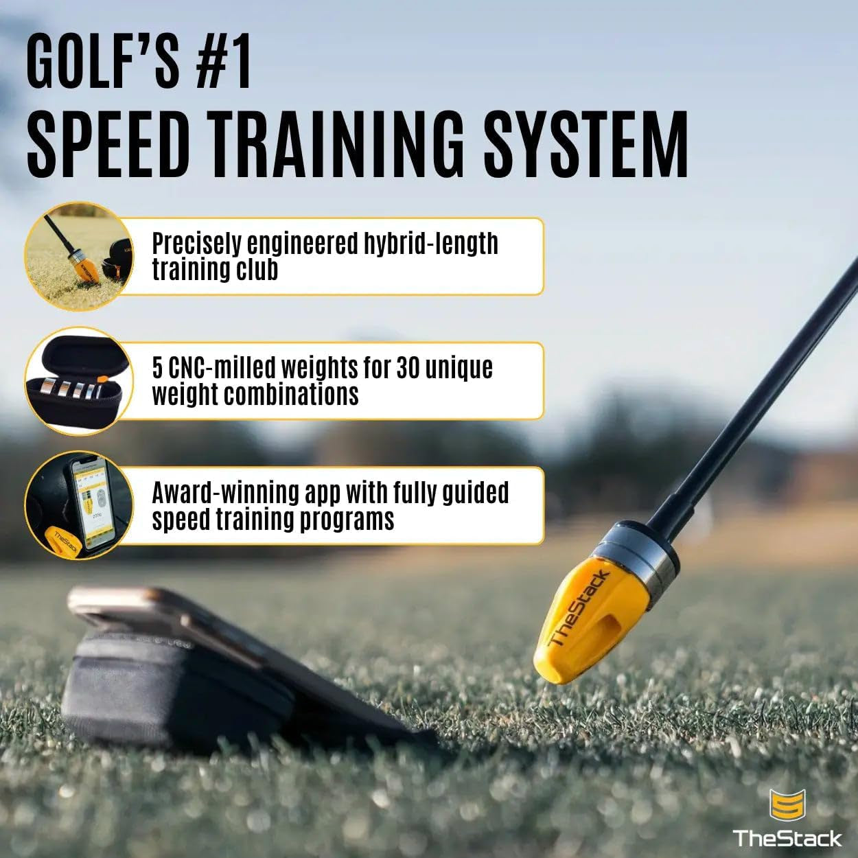 Thestack™ | Golf Swing Speed Trainer and Radar | Weighted Golf Training Aid