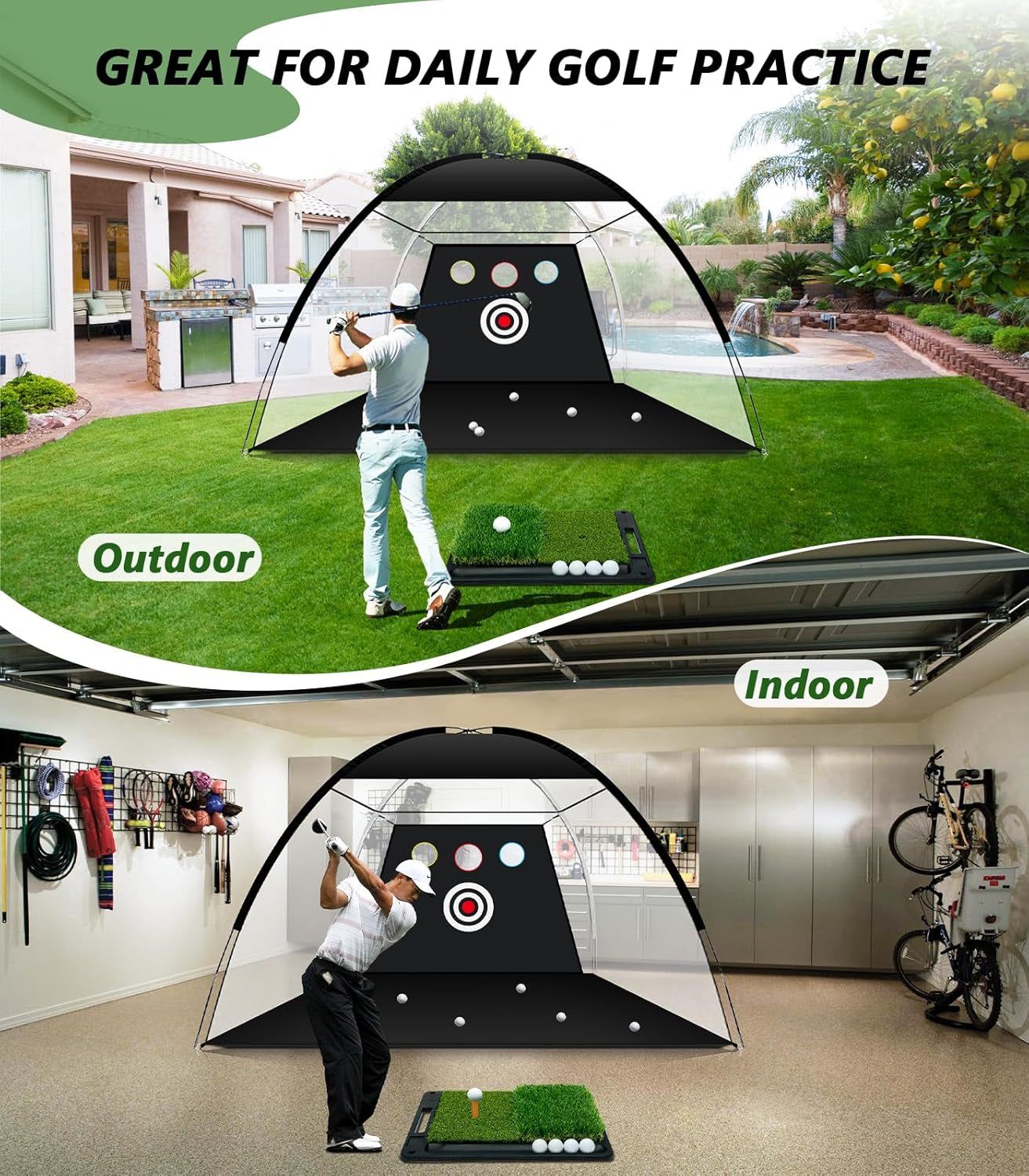 10 X 7Ft Golf Practice Net with Heavy Base Dual-Turf Mat, All-In-One Multi-Target Hitting Net, Chipping Training Nets for Backyard Driving, Dad Grandpa Boy Golfer Birthday Gift