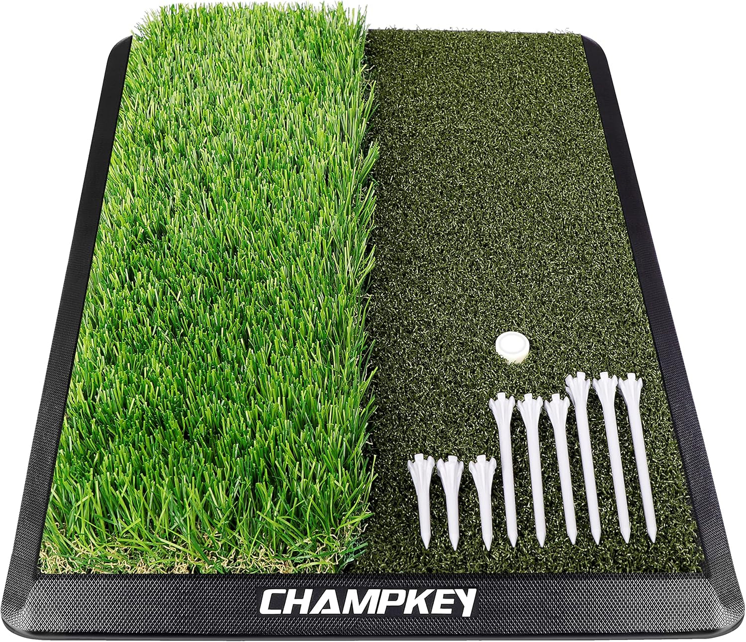 Dual-Turf Golf Hitting Mat | Come with 9 Golf Tees & 1 Rubber Tee | Heavy Duty Rubber Backing Golf Practice Mat Ideal for Indoor & Outdoor Training