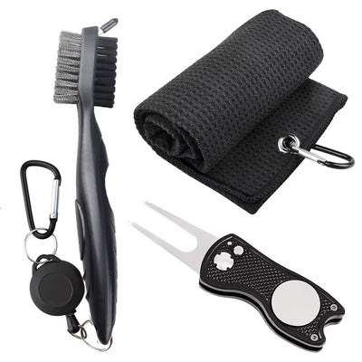 Golf Towel Microfiber Waffle Pattern Golf Brush Tool Kit with Club Groove Cleaner Golf Divot Repair Tool Golf Accessories