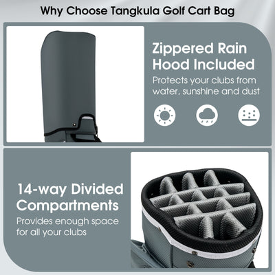 14 Dividers Golf Cart Bag 7 Zippered Pocket Cooler Bag Rain Hood Valuable Bag